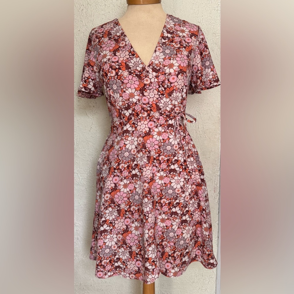 Monteau Los Angeles Pink Wrap Tie Front Midi Dress size L